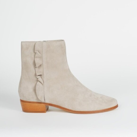 JOIE Laleh Ruffle Leather Suede Ankle Boot, Light Gray 38.5 - Picture 1 of 6